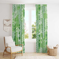 Green Hawaii Tapa Pattern Window Curtain With Heliconia Vintage Style
