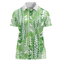 Green Hawaii Tapa Pattern Women Polo Shirt With Heliconia Vintage Style LT05 Female Green - Polynesian Pride