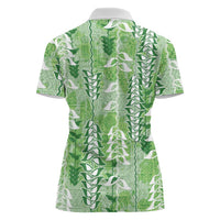 Green Hawaii Tapa Pattern Women Polo Shirt With Heliconia Vintage Style LT05 - Polynesian Pride