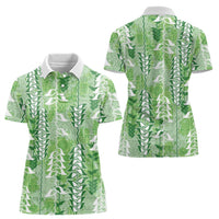 Green Hawaii Tapa Pattern Women Polo Shirt With Heliconia Vintage Style LT05 - Polynesian Pride
