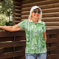 Green Hawaii Tapa Pattern Women Polo Shirt With Heliconia Vintage Style LT05 - Polynesian Pride