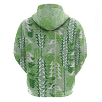Green Hawaii Tapa Pattern Zip Hoodie With Heliconia Vintage Style