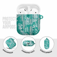 Teal Hawaii Tapa Pattern AirPods Case With Heliconia Vintage Style