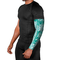 Teal Hawaii Tapa Pattern Arm Sleeves With Heliconia Vintage Style