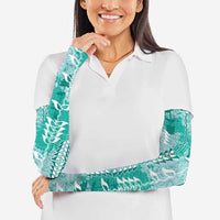 Teal Hawaii Tapa Pattern Arm Sleeves With Heliconia Vintage Style