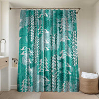 Teal Hawaii Tapa Pattern Bathroom Set With Heliconia Vintage Style