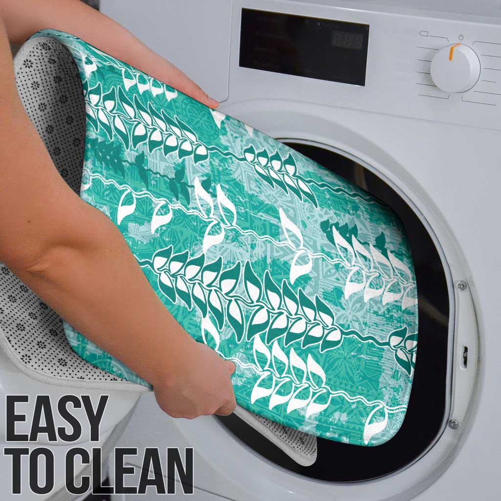 Teal Hawaii Tapa Pattern Bathroom Set With Heliconia Vintage Style