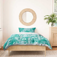 Teal Hawaii Tapa Pattern Bedding Set With Heliconia Vintage Style