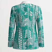 Teal Hawaii Tapa Pattern Blazer With Heliconia Vintage Style