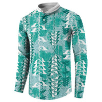 Teal Hawaii Tapa Pattern Button Sweatshirt With Heliconia Vintage Style