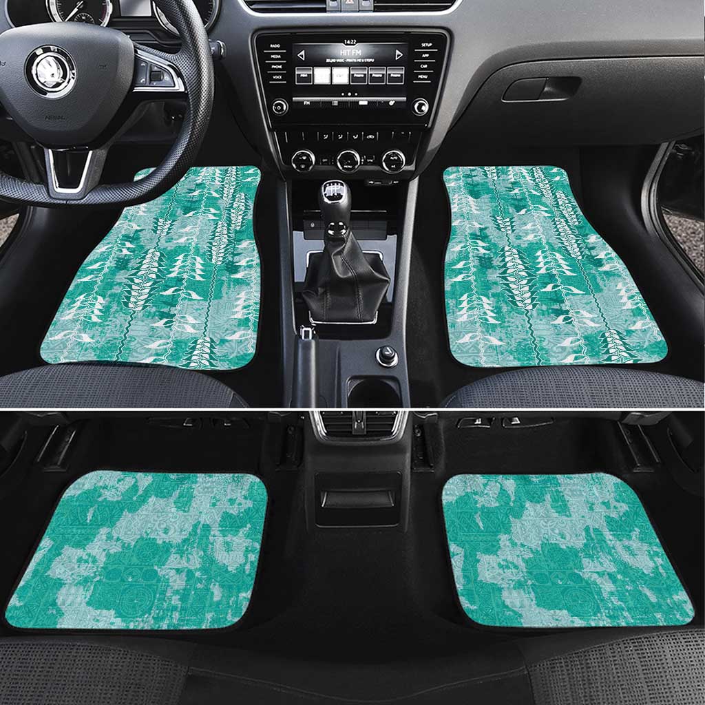 Teal Hawaii Tapa Pattern Car Mats With Heliconia Vintage Style