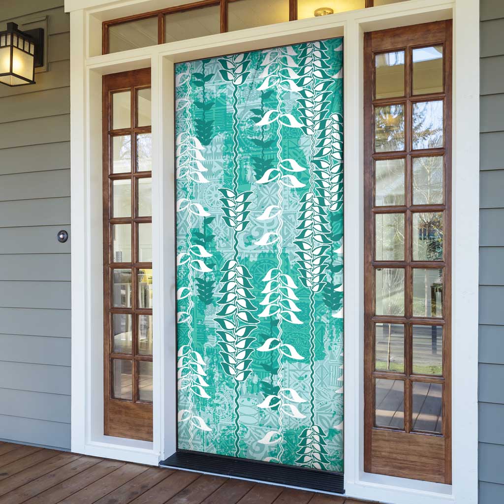 Teal Hawaii Tapa Pattern Door Cover With Heliconia Vintage Style