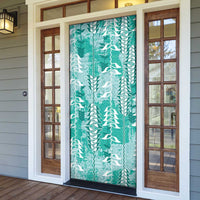 Teal Hawaii Tapa Pattern Door Cover With Heliconia Vintage Style