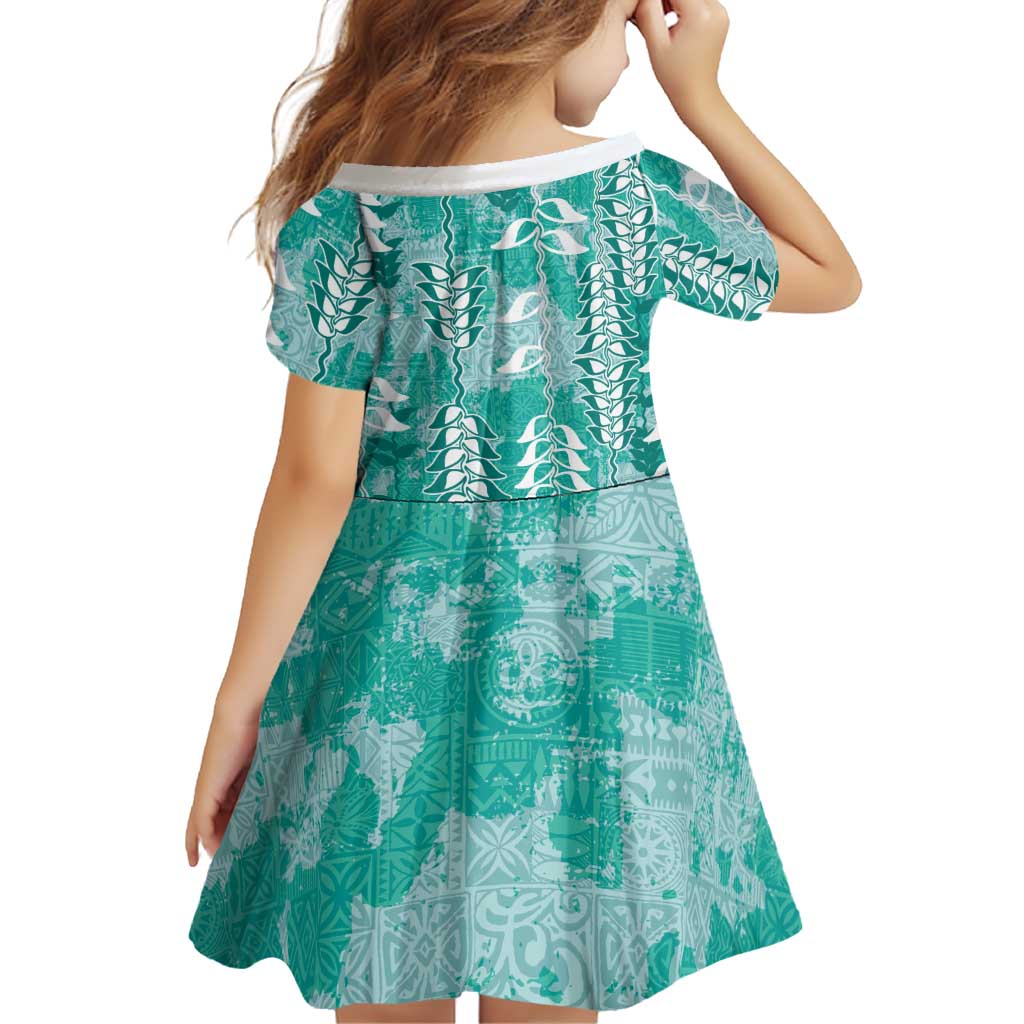 Teal Hawaii Tapa Pattern Family Matching Off Shoulder Maxi Dress and Hawaiian Shirt With Heliconia Vintage Style LT05 - Polynesian Pride