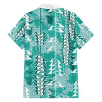 Teal Hawaii Tapa Pattern Family Matching Off Shoulder Maxi Dress and Hawaiian Shirt With Heliconia Vintage Style LT05 - Polynesian Pride