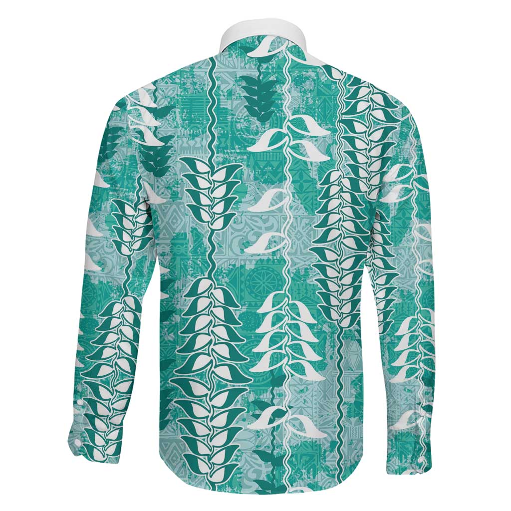 Teal Hawaii Tapa Pattern Family Matching Short Sleeve Bodycon Dress and Hawaiian Shirt With Heliconia Vintage Style LT05 - Polynesian Pride