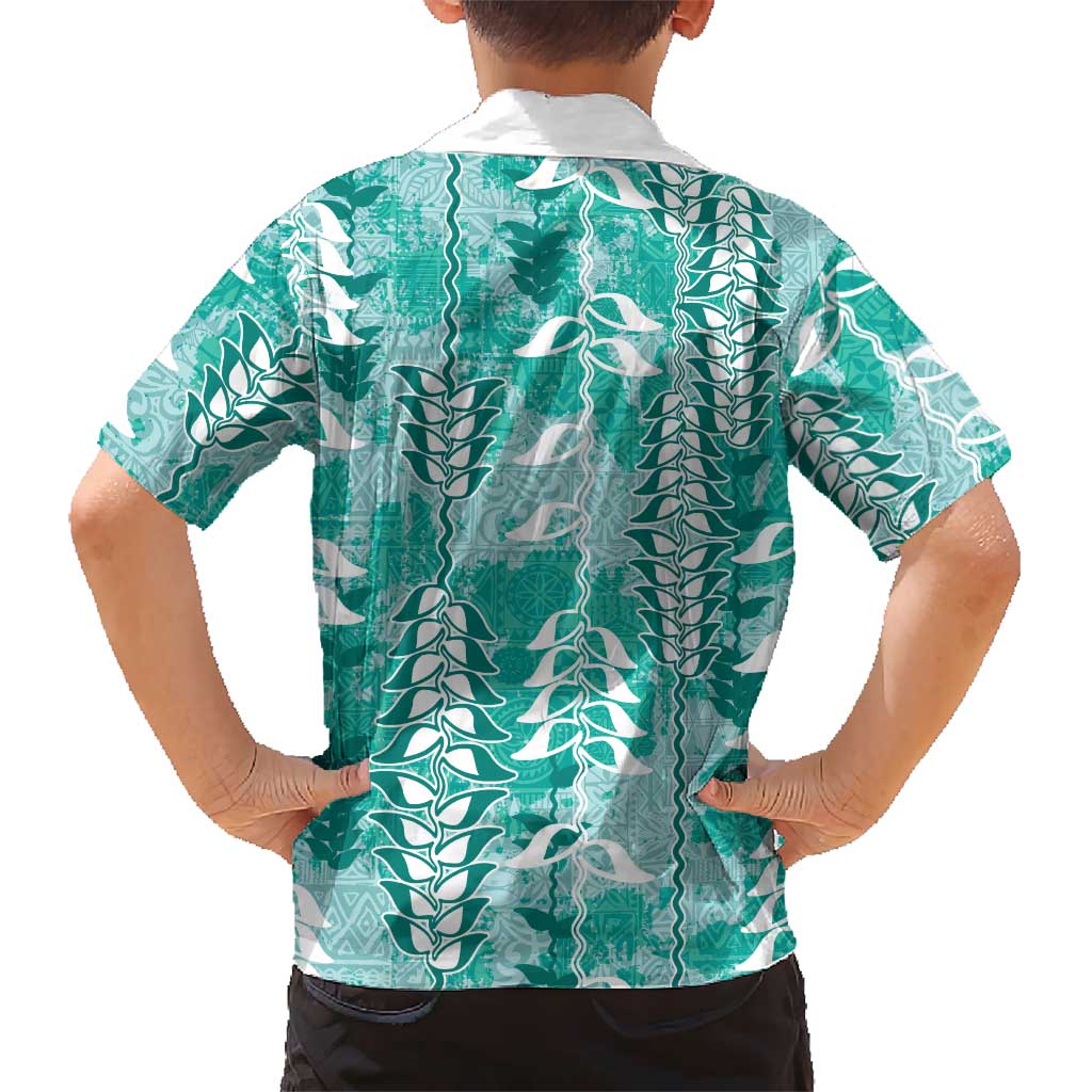 Teal Hawaii Tapa Pattern Family Matching Summer Maxi Dress and Hawaiian Shirt With Heliconia Vintage Style LT05 - Polynesian Pride