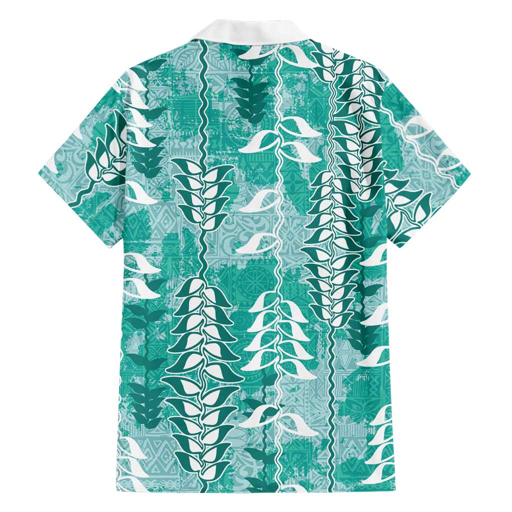 Teal Hawaii Tapa Pattern Family Matching Summer Maxi Dress and Hawaiian Shirt With Heliconia Vintage Style LT05 - Polynesian Pride