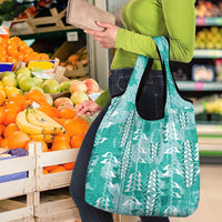 Teal Hawaii Tapa Pattern Grocery Bag With Heliconia Vintage Style