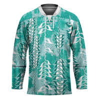 Teal Hawaii Tapa Pattern Hockey Jersey With Heliconia Vintage Style LT05 Unisex Teal - Polynesian Pride