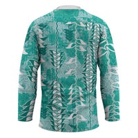 Teal Hawaii Tapa Pattern Hockey Jersey With Heliconia Vintage Style LT05 - Polynesian Pride