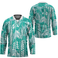 Teal Hawaii Tapa Pattern Hockey Jersey With Heliconia Vintage Style LT05 - Polynesian Pride