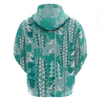 Teal Hawaii Tapa Pattern Hoodie With Heliconia Vintage Style