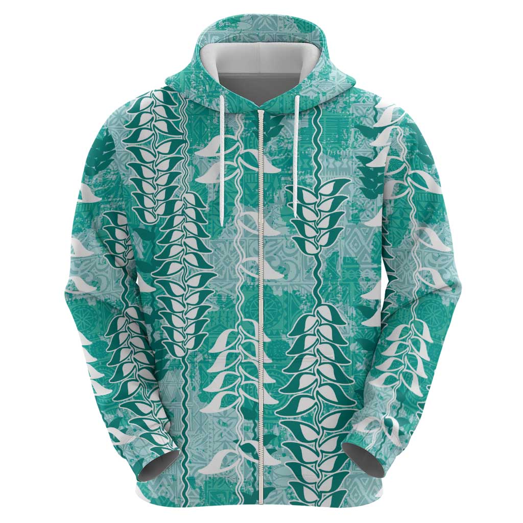 Teal Hawaii Tapa Pattern Hoodie With Heliconia Vintage Style