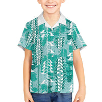 Teal Hawaii Tapa Pattern Kid Hawaiian Shirt With Heliconia Vintage Style
