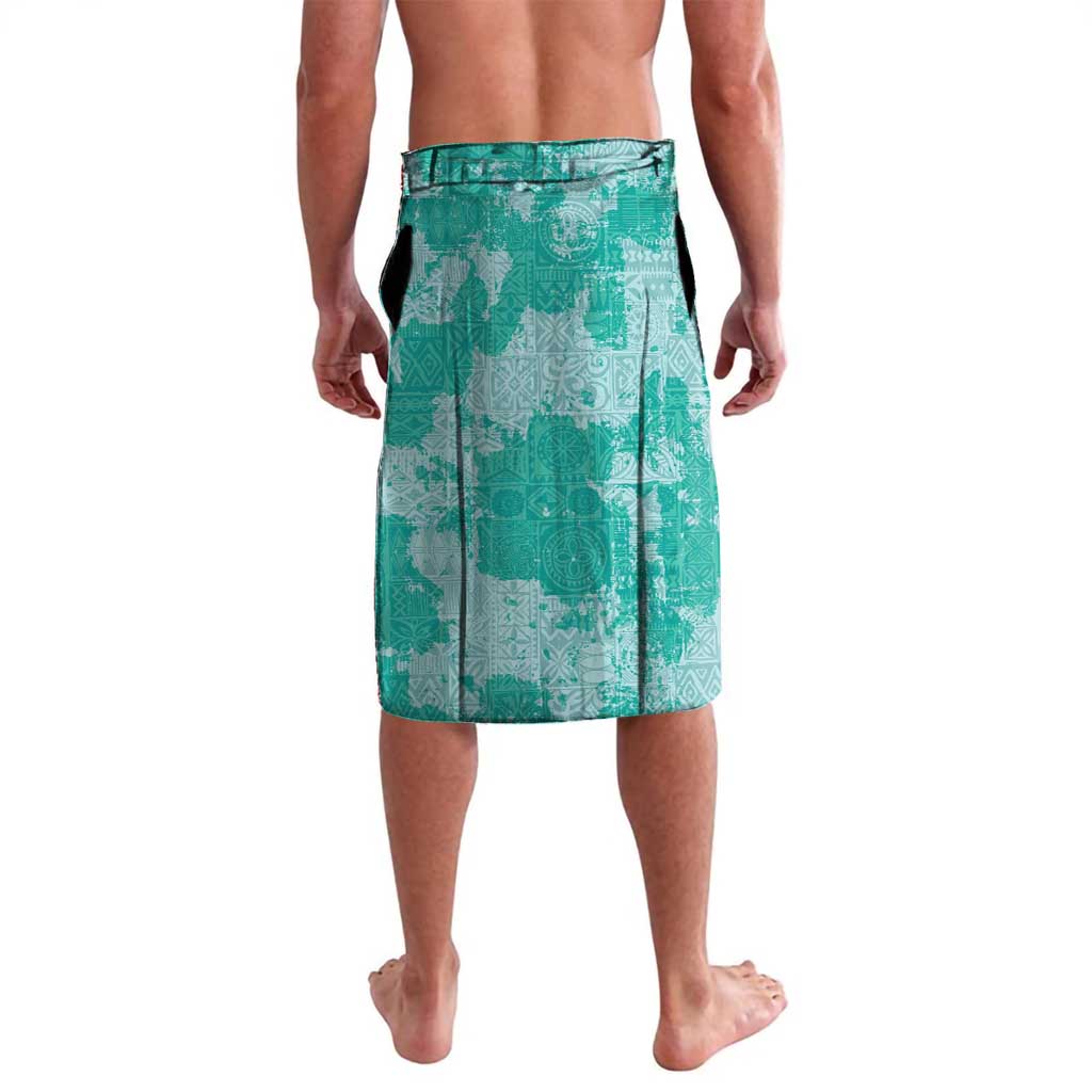 Teal Hawaii Tapa Pattern Lavalava With Heliconia Vintage Style