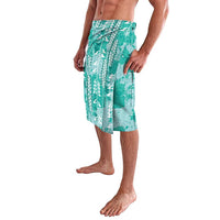 Teal Hawaii Tapa Pattern Lavalava With Heliconia Vintage Style