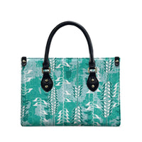 Teal Hawaii Tapa Pattern Leather Bag With Heliconia Vintage Style
