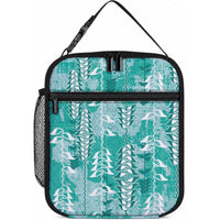 Teal Hawaii Tapa Pattern Lunch Bag With Heliconia Vintage Style LT05 10.2 × 8.3 × 4.3 inch Teal - Polynesian Pride