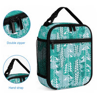 Teal Hawaii Tapa Pattern Lunch Bag With Heliconia Vintage Style LT05 - Polynesian Pride