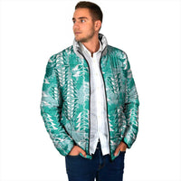 Teal Hawaii Tapa Pattern Padded Jacket With Heliconia Vintage Style