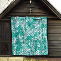 Teal Hawaii Tapa Pattern Quilt With Heliconia Vintage Style