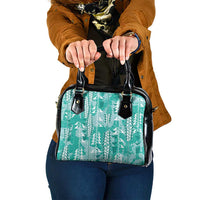 Teal Hawaii Tapa Pattern Shoulder Handbag With Heliconia Vintage Style