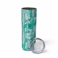Teal Hawaii Tapa Pattern Skinny Tumbler With Heliconia Vintage Style