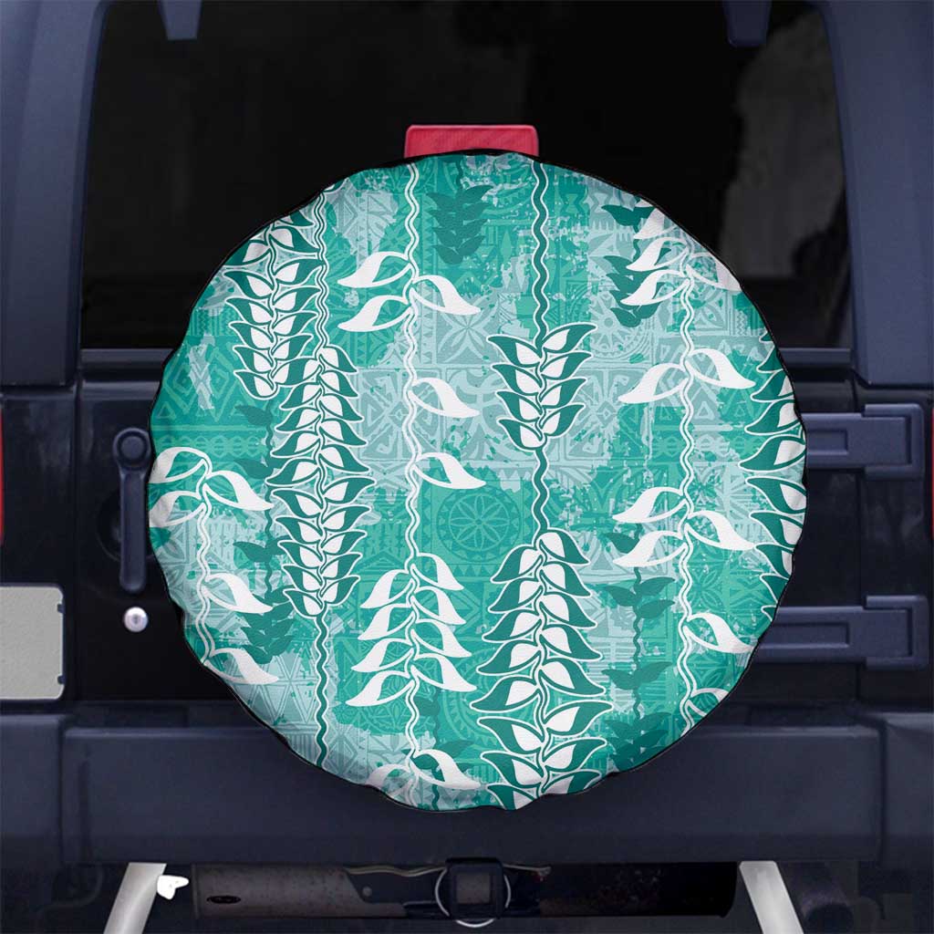 Teal Hawaii Tapa Pattern Spare Tire Cover With Heliconia Vintage Style