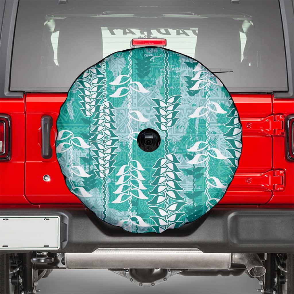 Teal Hawaii Tapa Pattern Spare Tire Cover With Heliconia Vintage Style
