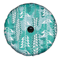 Teal Hawaii Tapa Pattern Spare Tire Cover With Heliconia Vintage Style