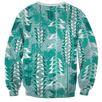 Teal Hawaii Tapa Pattern Sweatshirt With Heliconia Vintage Style