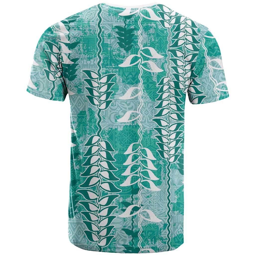 Teal Hawaii Tapa Pattern T Shirt With Heliconia Vintage Style