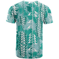 Teal Hawaii Tapa Pattern T Shirt With Heliconia Vintage Style