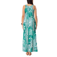 Teal Hawaii Tapa Pattern Tank Maxi Dress With Heliconia Vintage Style LT05 - Polynesian Pride