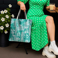 Teal Hawaii Tapa Pattern Tote Bag With Heliconia Vintage Style
