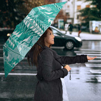 Teal Hawaii Tapa Pattern Umbrella With Heliconia Vintage Style