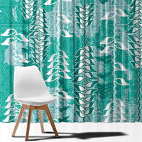 Teal Hawaii Tapa Pattern Window Curtain With Heliconia Vintage Style