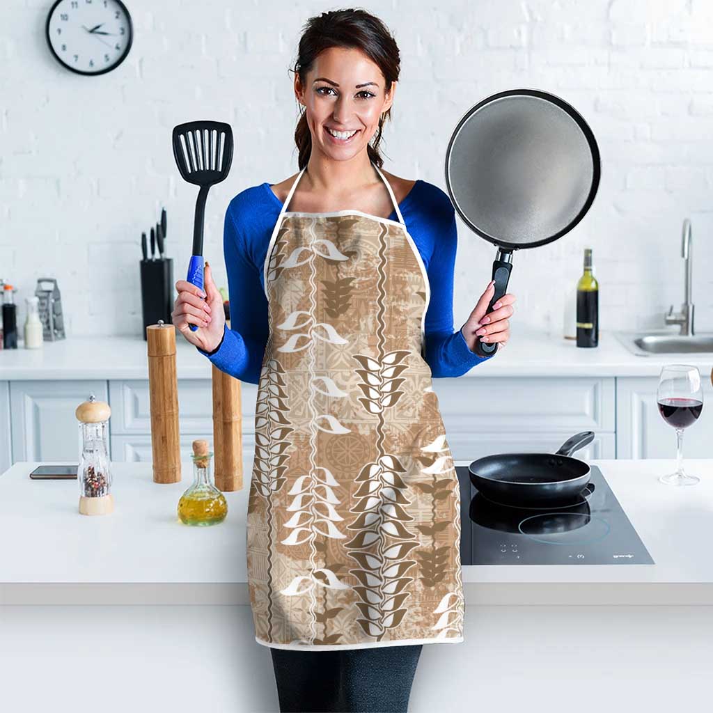 Beige Hawaii Tapa Pattern Apron With Heliconia Vintage Style