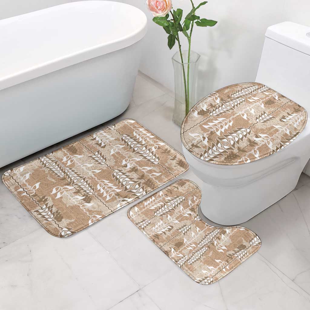Beige Hawaii Tapa Pattern Bathroom Set With Heliconia Vintage Style